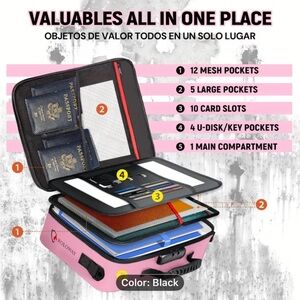 Pink Travel Organizer Case with Multiple Compartments